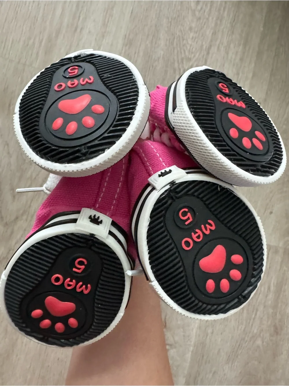 Dog Sneakers Pink Canvas Puppy Shoes Set of 4 Size 5 Non-Slip Paw Boots
